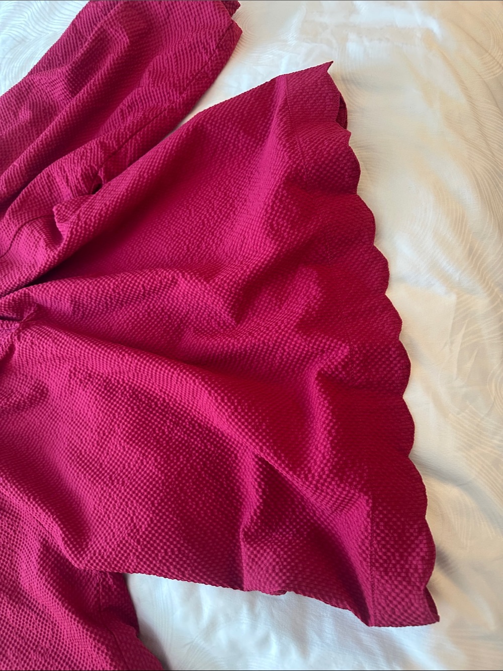 Umgee Berry Red Textured Scallop-Hem Blouse - Picture 3 of 7